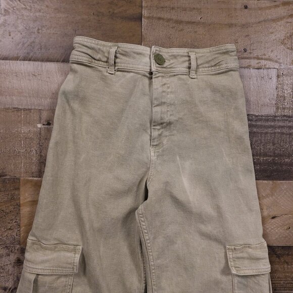 ZARA Cargo Pants Women’s US 4 Sage Khaki Utility Cropped Streetwear High Rise - Picture 2 of 9